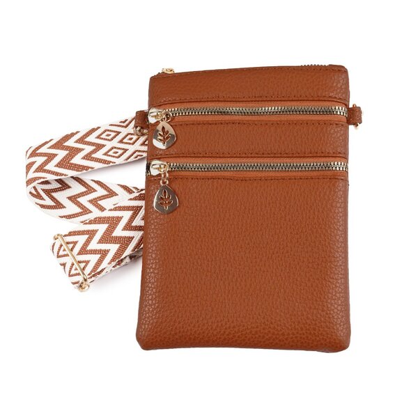 Artizanni Womens Crossbody Vegan Clutch Purse Satchel with Guitar Strap (Cognac) - Picture 9 of 11